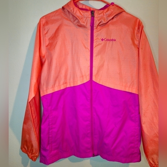 Columbia Girls Colorblock OmniShield Windbreaker in Size XL Orange and Pink - Picture 2 of 6